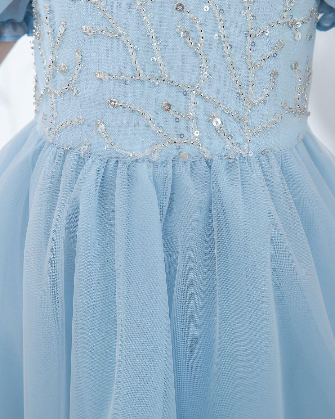 NumberSea - Light Blue Short Sleeves Beaded Girls Princess Dresses Birthday Dress Party Dresses Kids Fashion Dresses