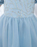 NumberSea - Light Blue Short Sleeves Beaded Girls Princess Dresses Birthday Dress Party Dresses Kids Fashion Dresses