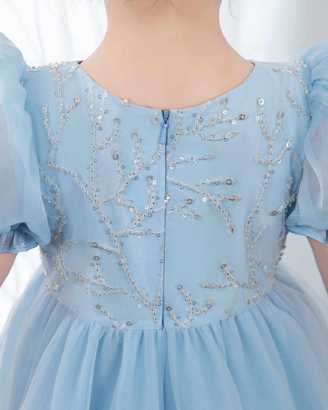 NumberSea - Light Blue Short Sleeves Beaded Girls Princess Dresses Birthday Dress Party Dresses Kids Fashion Dresses