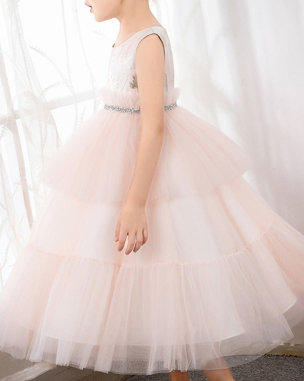 NumberSea - Pink Tulle Sleeveless Girls Princess Dresses Birthday Dress Children's Occasion Wear Party Dresses