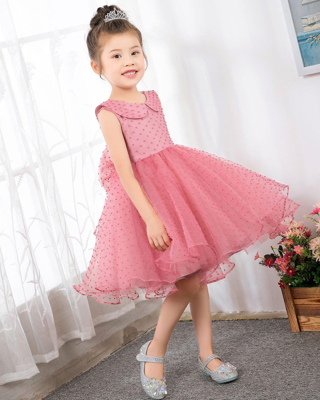 NumberSea - Fashion Pink Sleeveless Girls Princess Dresses Children's Occasion Wear Bow Tie Party Dresses