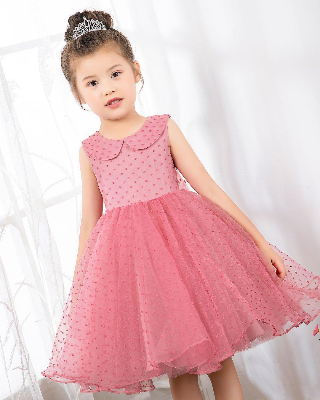 NumberSea - Fashion Pink Sleeveless Girls Princess Dresses Children's Occasion Wear Bow Tie Party Dresses