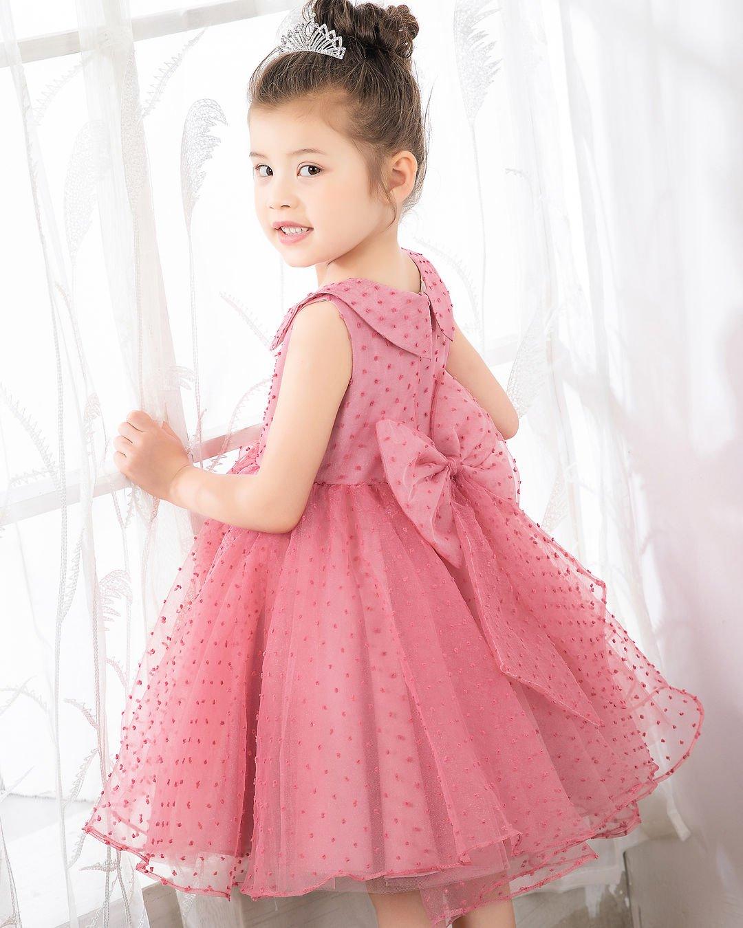 NumberSea - Fashion Pink Sleeveless Girls Princess Dresses Children's Occasion Wear Bow Tie Party Dresses
