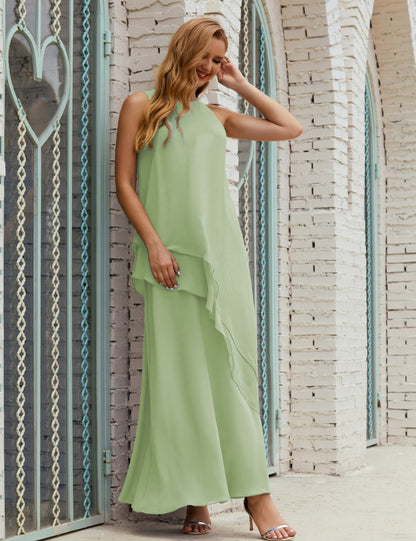 Chiffon Long Plus Size Mother Of Bride Dresses Formal Bridesmaid Prom Gown 28019 Sage Green