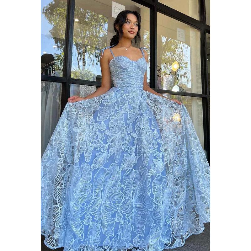Sweetheart Spaghetti Straps Lace A-Line Long Prom Gown