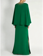 Sheath / Column Mother of the Bride Dress Formal Party Elegant Jewel Neck Ankle Length Stretch Chiffon Long Sleeve with Sequin Split Front