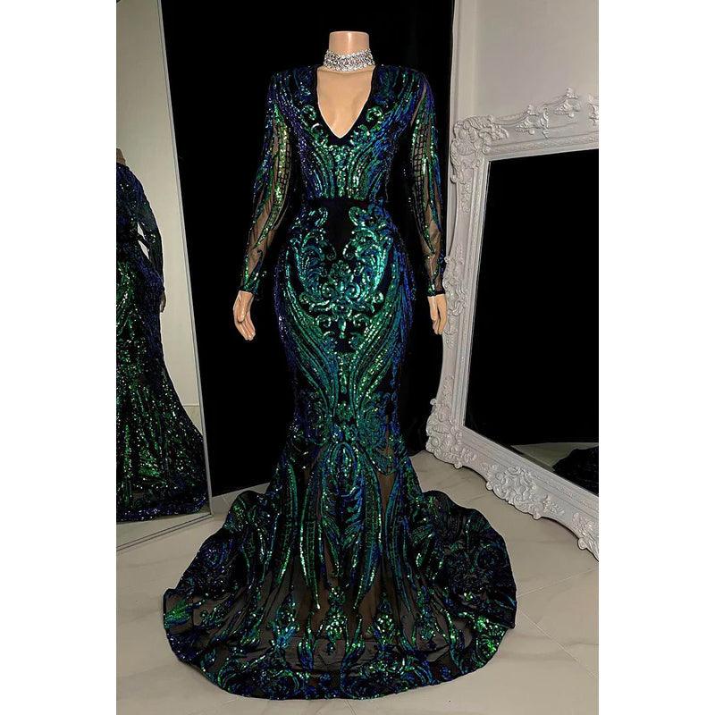Glamouröses und dramatisches ärmelloses Abend- und Partykleid im Meerjungfrauen-Stil mit Pailletten