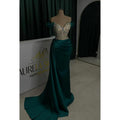 Vestido de fiesta formal con escote en V, mangas cortas, fruncido y pedrería