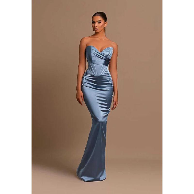 Sweetheart Strapless Sheath Satin Long Prom Evening Dress