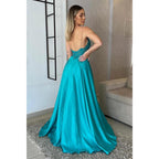 Women's Spaghetti Straps Lace Applique Long Formal Evening Dress