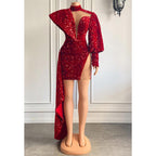 Vestido de fiesta de manga larga con lentejuelas y escote en V pronunciado 