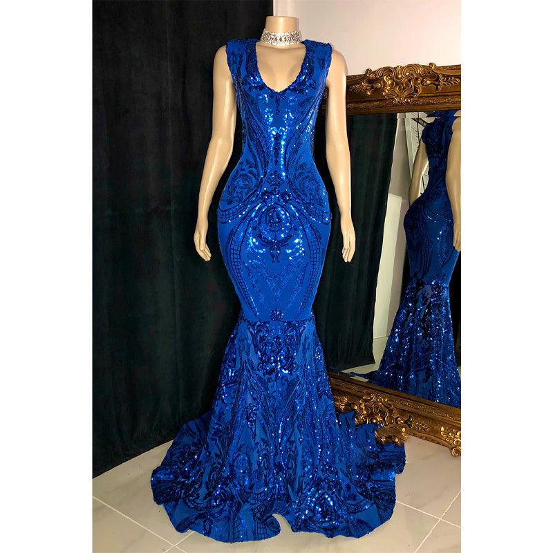 Sexy V-neck Sequins Appliques Mermaid Prom Dress Black Girl for Slay