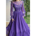 Einzigartiges formelles Abendkleid in A-Linie mit U-Ausschnitt und langen Ärmeln aus Spitze 