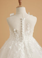 Vestido de princesa rosa para niña con apliques de encaje 