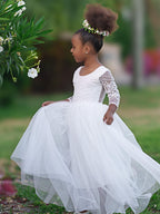 Mädchen Pfingstrose Spitze Zurück A-Linie Gerade Tutu Tüll Party Blumenmädchen Kleid 