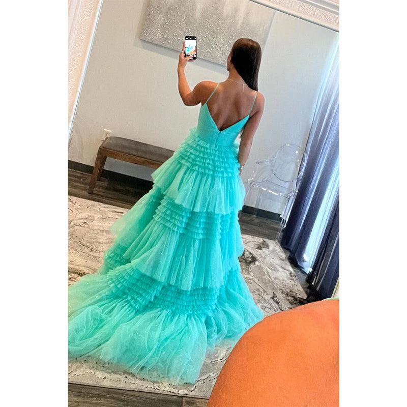 Glitzer A-Linie V-Ausschnitt Spaghettiträger Ballkleid Ballkleid Abendkleider 