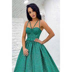 Vestido de fiesta brillante con tirantes finos y bolsillos para mujer 