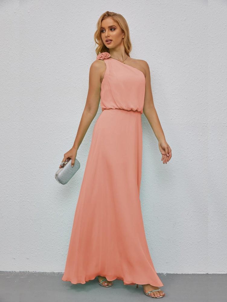 Ruffled One Shoulder Sleeveless Long Bridesmaid Dresses A-line Formal Evening Gown Side Split 28080-numbersea