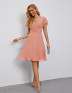 Numbersea Chiffon Bridesmaid Dress V Neck Short Cocktail Gowns For Juniors Homecoming Dresses 28077