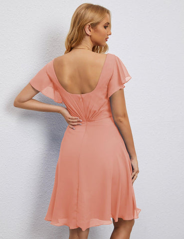 Numbersea Chiffon Bridesmaid Dress V Neck Short Cocktail Gowns For Juniors Homecoming Dresses 28077