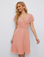 Numbersea Chiffon Bridesmaid Dress V Neck Short Cocktail Gowns For Juniors Homecoming Dresses 28077
