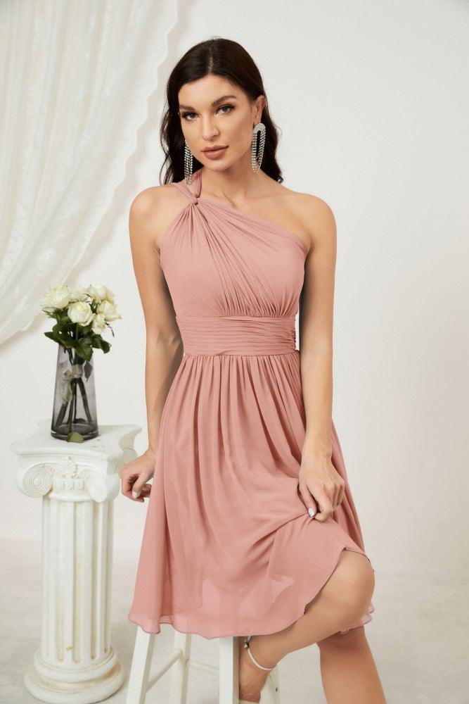 Numbersea Women Chiffon Short One Shoulder Bridesmaid Dress Formal Dresses For Party Homecoming 2804