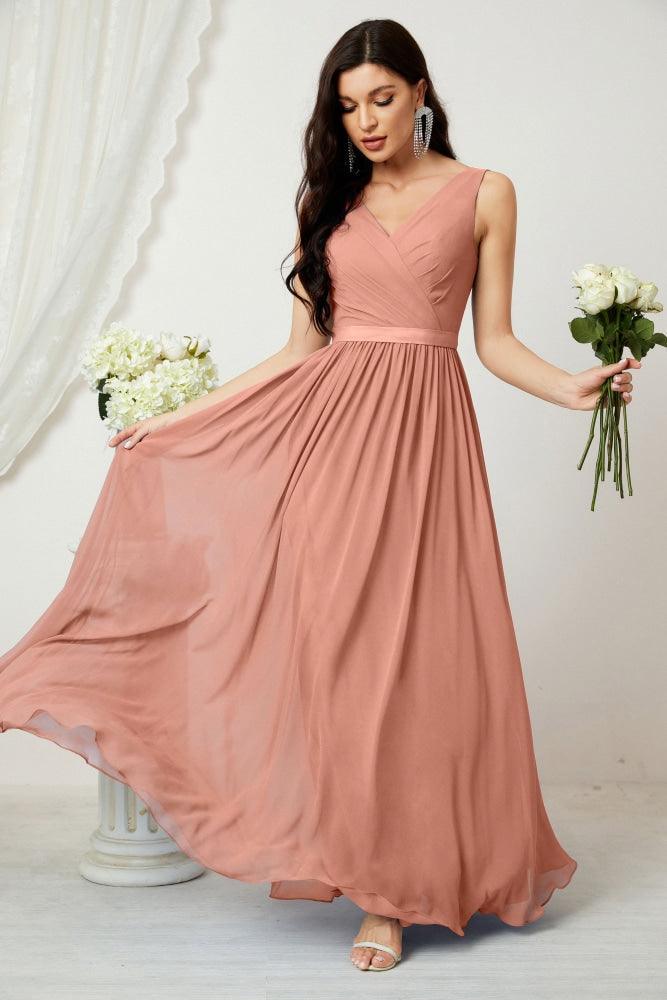 Women's Chiffon Long Bridesmaid Dresses A line Sleeveless Formal Prom Gown for Evening Party Homecoming Dresses 2808-numbersea