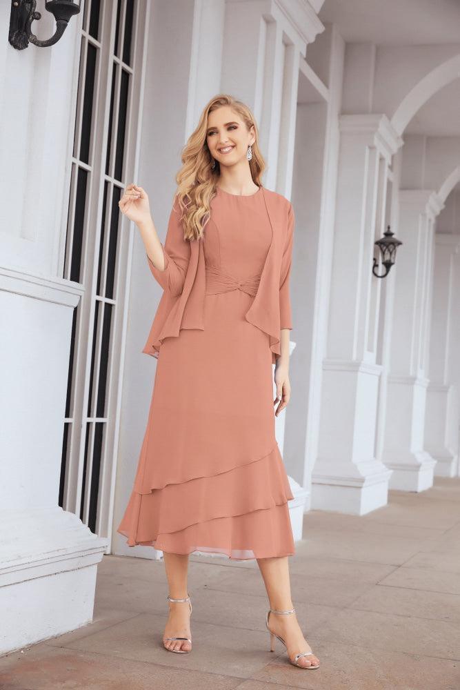 Numbersea Formal Party Gown Dress Chiffon Long Mother of The Bride Dresses with Ruffle Cape 28072 - numbersea