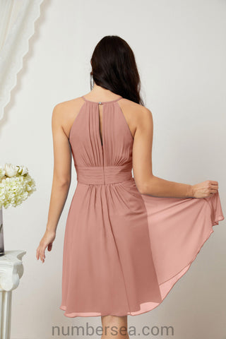 Halter Bridesmaid Dresses Knee Length A Line Formal Evening Party Cocktail Dress 28011