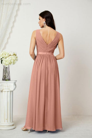 Women's Chiffon Long Bridesmaid Dresses A line Sleeveless Formal Prom Gown for Evening Party Homecoming Dresses 2808-numbersea