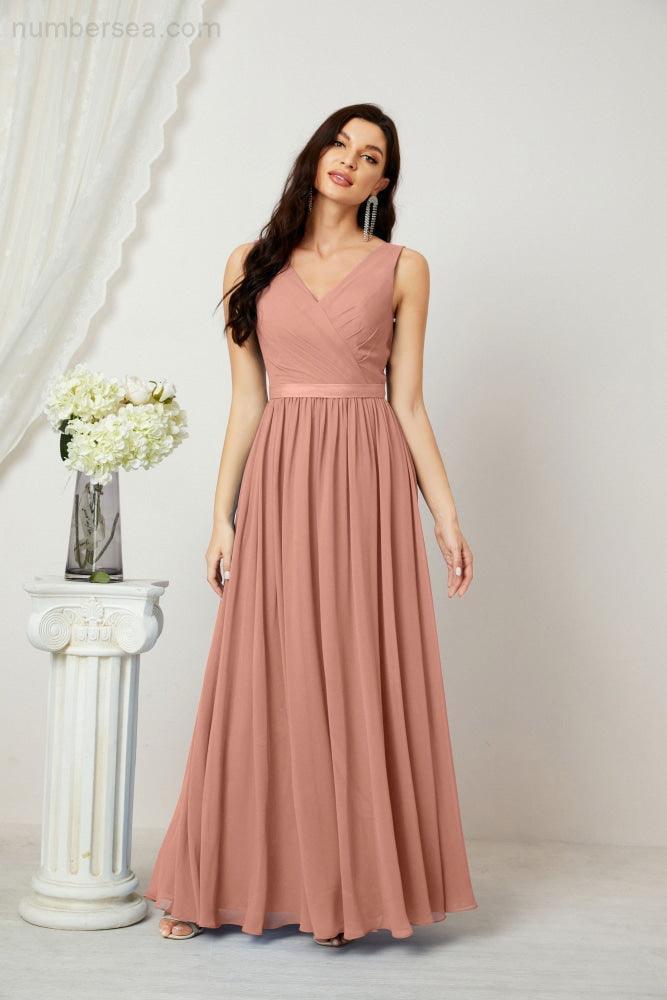 Women's Chiffon Long Bridesmaid Dresses A line Sleeveless Formal Prom Gown for Evening Party Homecoming Dresses 2808-numbersea