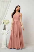 Women's Chiffon Long Bridesmaid Dresses A line Sleeveless Formal Prom Gown for Evening Party Homecoming Dresses 2808-numbersea