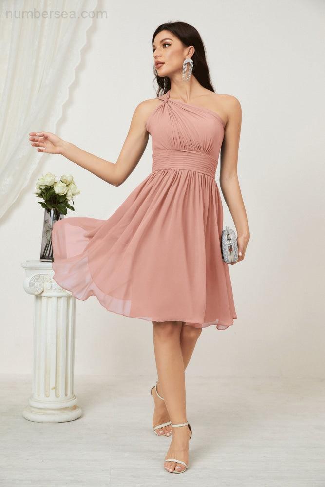 Numbersea Women Chiffon Short One Shoulder Bridesmaid Dress Formal Dresses For Party Homecoming 2804