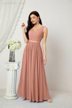 Women's Chiffon Long Bridesmaid Dresses A line Sleeveless Formal Prom Gown for Evening Party Homecoming Dresses 2808-numbersea
