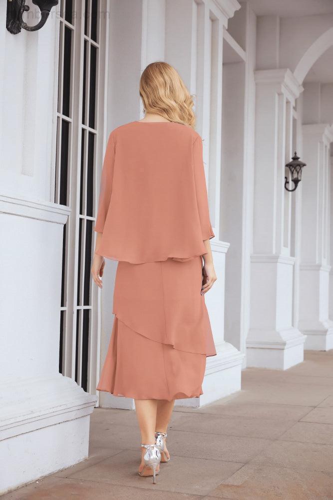 Numbersea Formal Party Gown Dress Chiffon Long Mother of The Bride Dresses with Ruffle Cape 28072 - numbersea