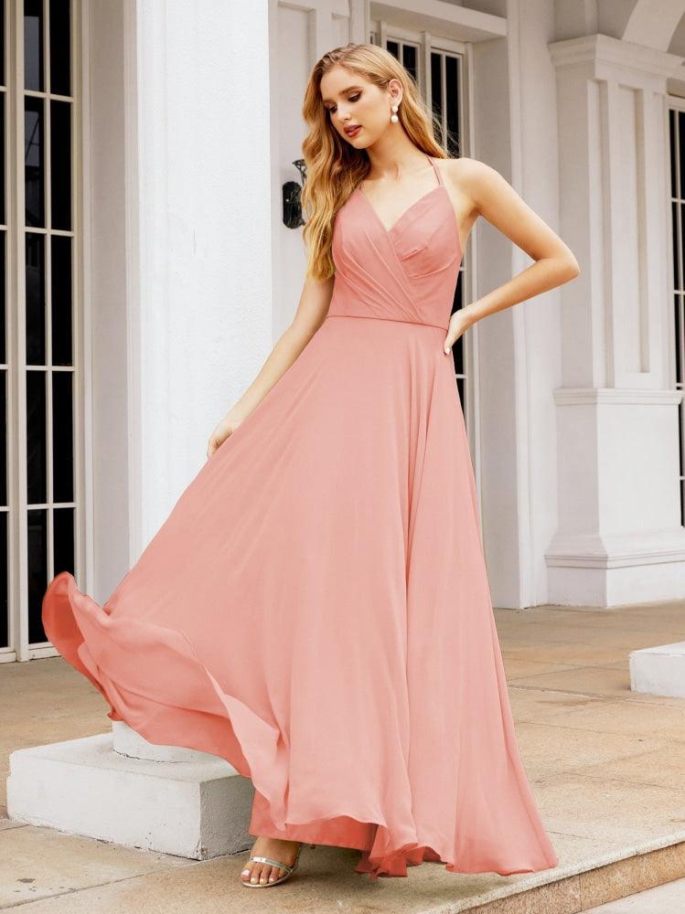 Numbersea Halter Chiffon Bridesmaid Dresses Wedding Appare Sleeveless Formal Prom Dress with Ruffled Back 28035-numbersea