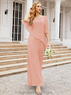 Numbersea Formal Party Gown Dress Long Chiffon Mother Of The Bride Dresses With Ruffle Cape 28026