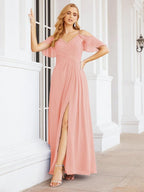 Numbersea Cold Shoulder Long Bridesmaid Dresses Side Slit Formal Prom Gowns Party Wedding 28070-numbersea