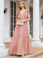 Numbersea Women's Open Back Formal Evening Party Prom Gowns V-Neck Long Chiffon Bridesmaid Dresses with Waist Belt 28038-numbersea