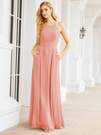 Numbersea Halter Bridesmaid Dresses with Pockets Sleeveless Formal Evening Party Prom Gowns 28055-numbersea