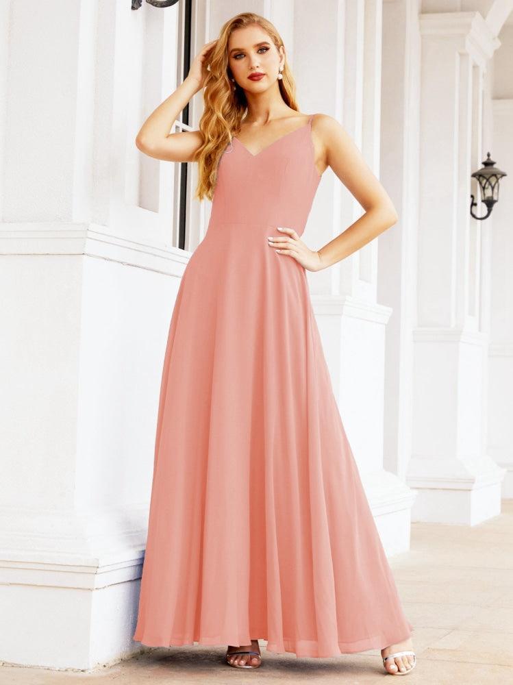 Numbersea Spaghetti Strap Bridesmaid Dresses V Neck Butterfly Back Fromal Evening Party Prom Gown 28036-numbersea