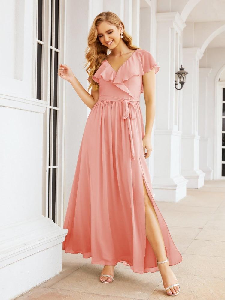 Bridesmaid Dresses with Flutter Sleeves Formal Evening Party Prom Gowns 28044-numbersea