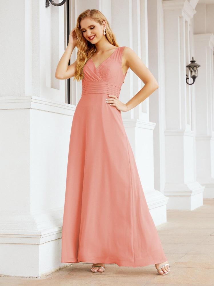 Formal Prom Gown Elegant V-Neck Sleeveless Bridesmaid Dresses for Wedding Party 28037-numbersea