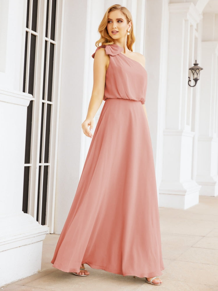 Numbersea Chiffon Ruffled One Shoulder Sleeveless Long Bride Dresses A-line Formal Evening Gown Side Split 28057-numbersea
