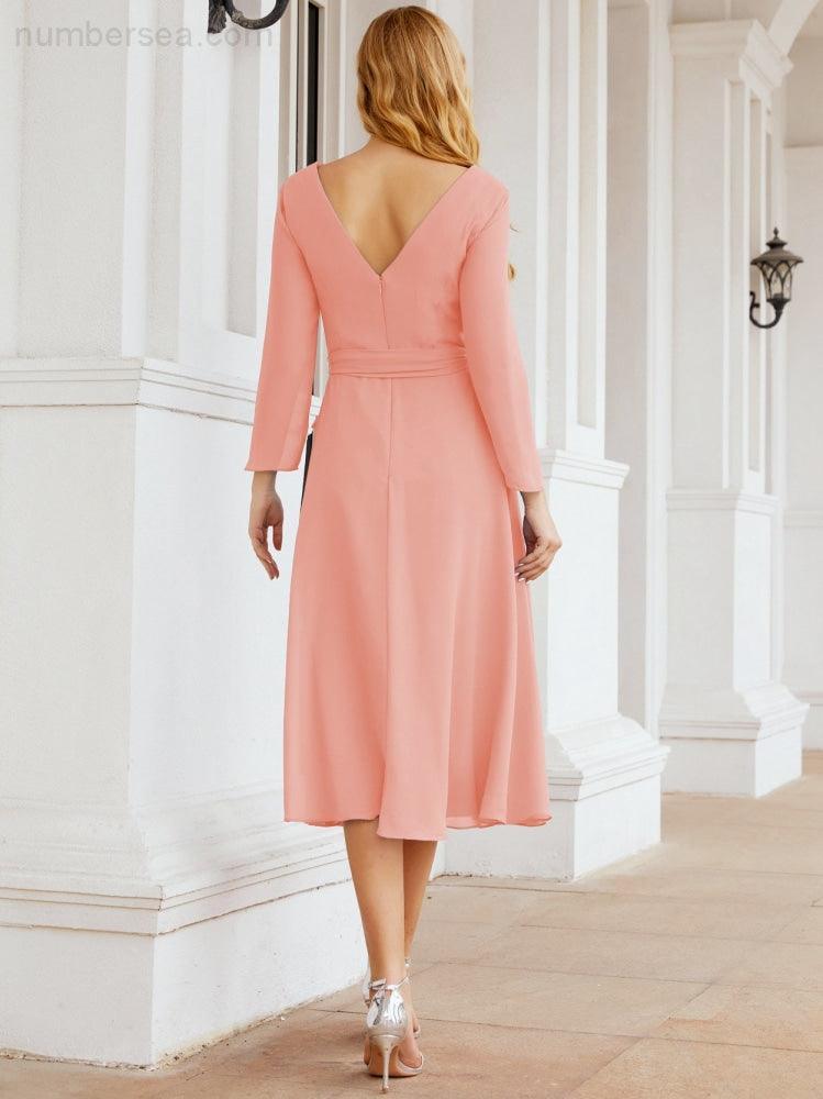 Bridesmaid Dress V-Back Waist Belt Mother of the Bride Wedding Guest 28031-numbersea