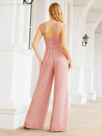 Numbersea Crisscross Neck Jumpsuit Formal Evening Dress Long Bridesmaid Dresses Bell-bottomed Pants 28033-numbersea