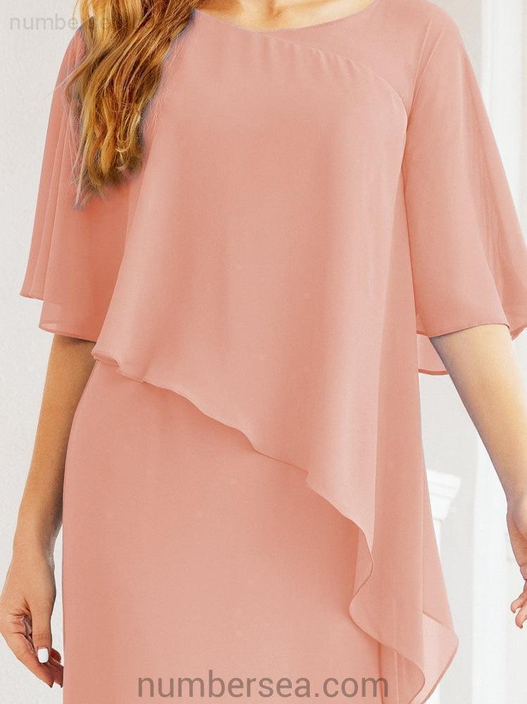 Numbersea Formal Party Gown Dress Long Chiffon Mother Of The Bride Dresses With Ruffle Cape 28026