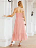 Numbersea Women Strap Chiffon Bridesmaid Dress Ankle Length Sleeveless Blackless Ruffle A Line