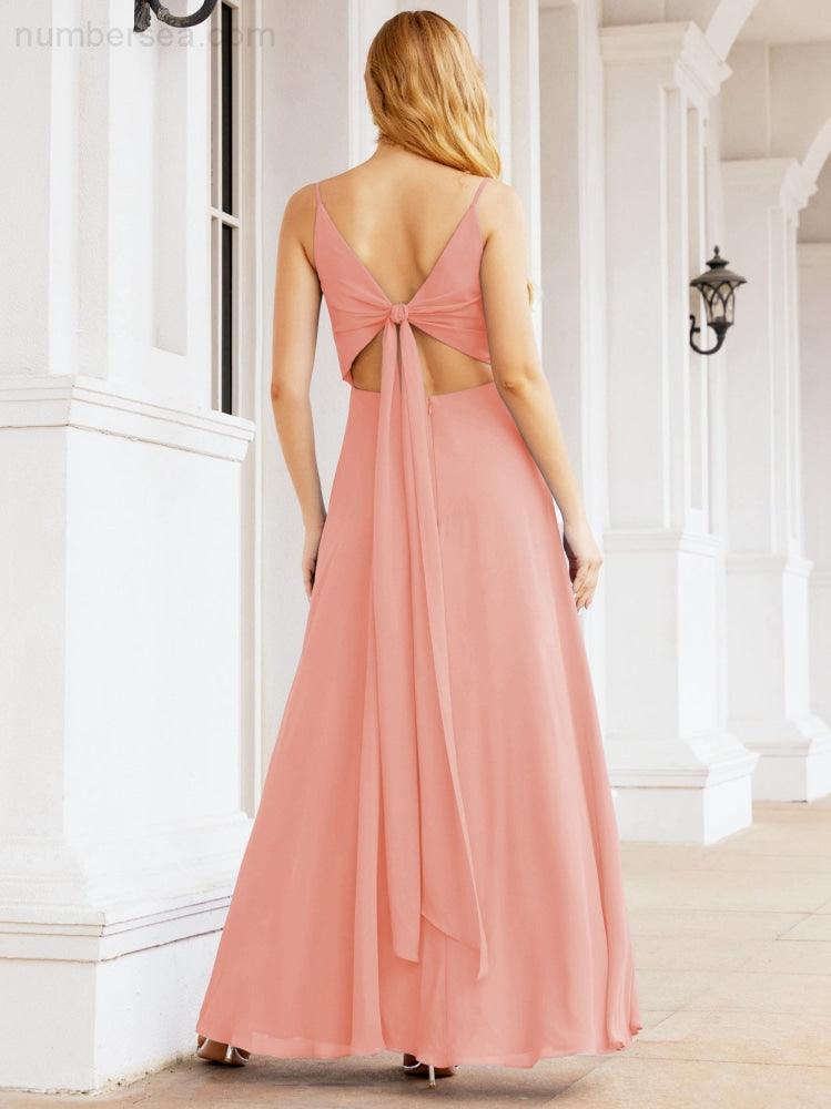 Numbersea Spaghetti Strap Bridesmaid Dresses V Neck Butterfly Back Fromal Evening Party Prom Gown 28036-numbersea