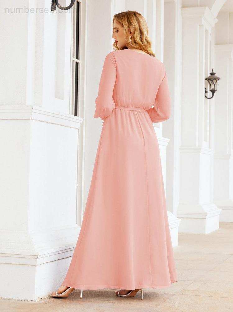 Numbersea Women's Chiffon Bridesmaid Dress A line Long Sleeves Formal Evening Prom Gown for Wedding Guest 28032-numbersea